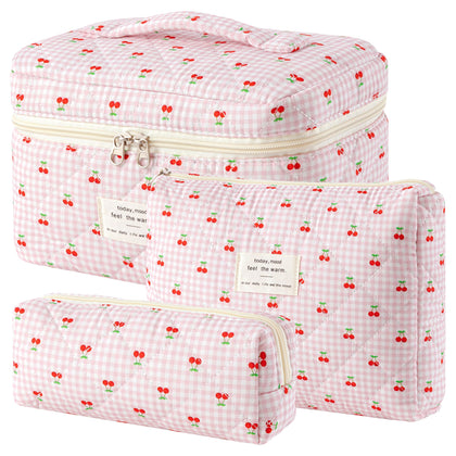 HBselect Quilted Makeup Bag Set featuring floral design front view
