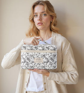 HBselect Quilted Makeup Bag Set floral pattern close-up
