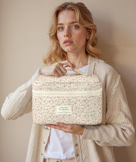 HBselect Quilted Makeup Bag Set floral pattern close-up
