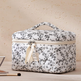 HBselect Quilted Makeup Bag Set folded for travel