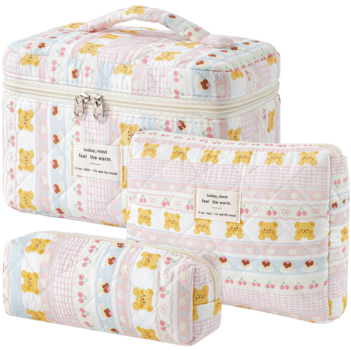 HBselect Quilted Makeup Bag Set front view with floral design