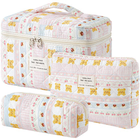 HBselect Quilted Makeup Bag Set front view with floral design