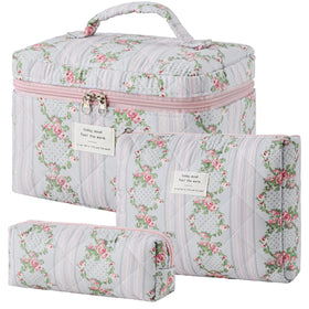 HBselect Quilted Makeup Bag Set front view with floral design