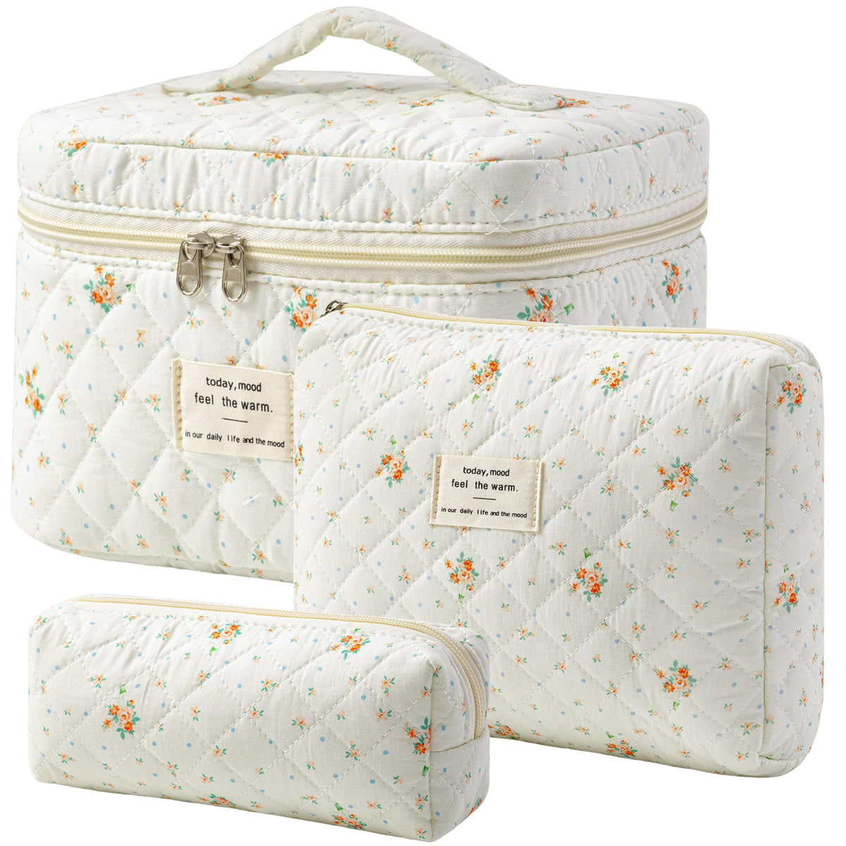 HBselect Quilted Makeup Bag Set front view with floral design
