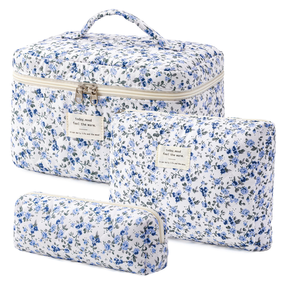HBselect Quilted Makeup Bag Set front view with floral design