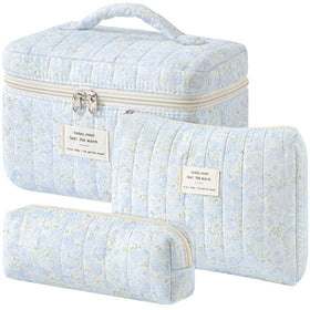 HBselect Quilted Makeup Bag Set front view with floral design