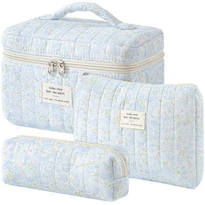 HBselect Quilted Makeup Bag Set front view with floral design