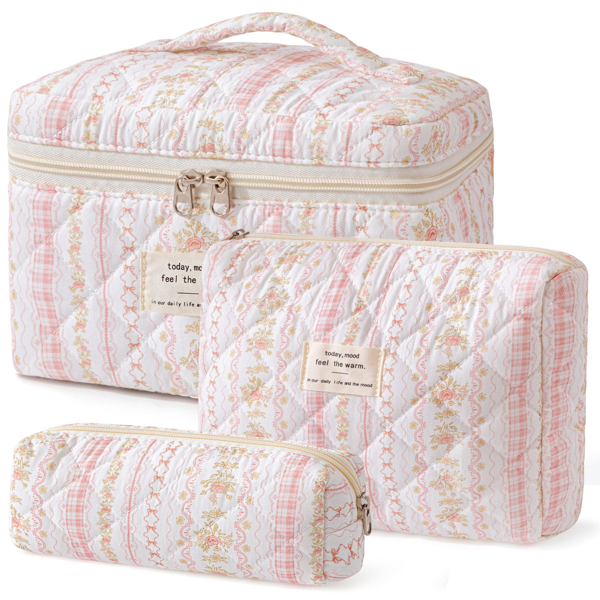 HBselect Quilted Makeup Bag Set front view with floral design