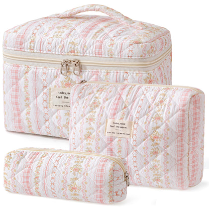 HBselect Quilted Makeup Bag Set front view with floral design