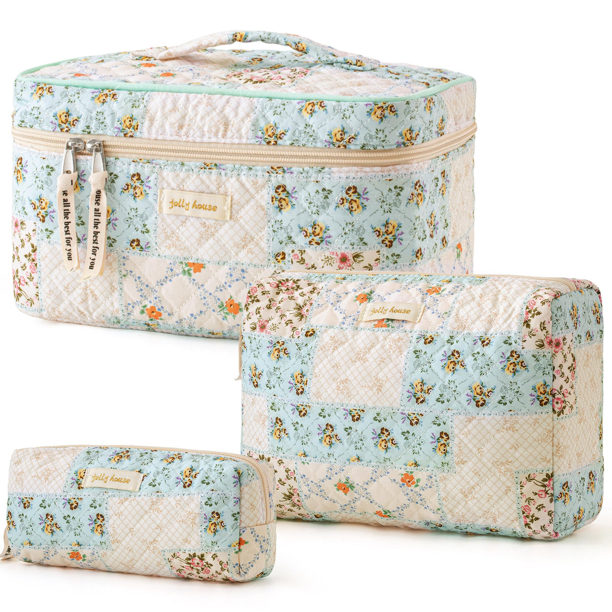HBselect Quilted Makeup Bag Set front view with floral design