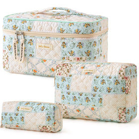 HBselect Quilted Makeup Bag Set front view with floral design