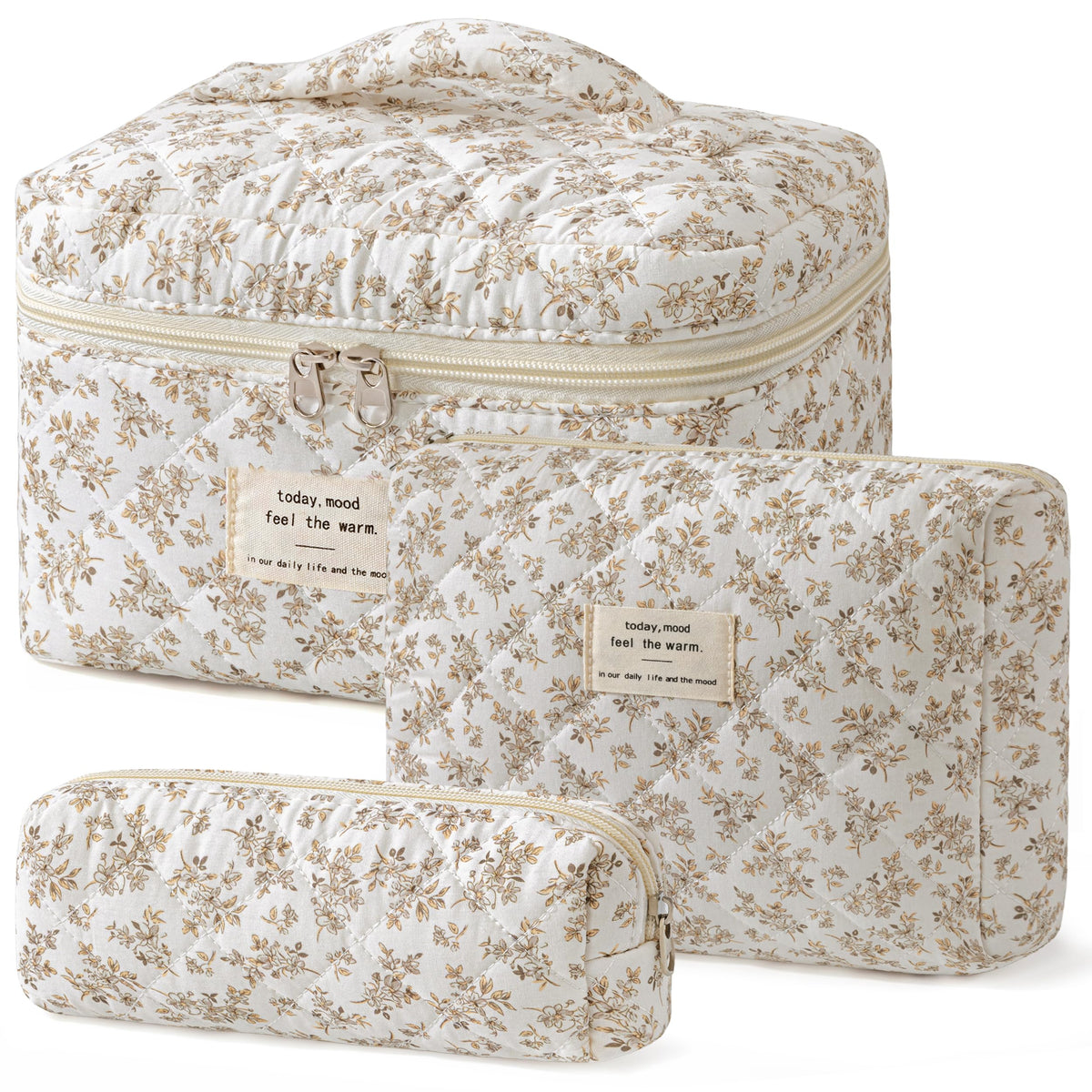 HBselect Quilted Makeup Bag Set front view with floral design