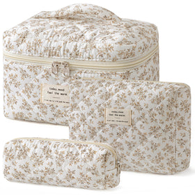HBselect Quilted Makeup Bag Set front view with floral design