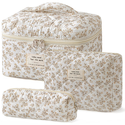 HBselect Quilted Makeup Bag Set front view with floral design