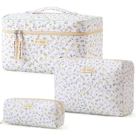 HBselect Quilted Makeup Bag Set front view with floral design