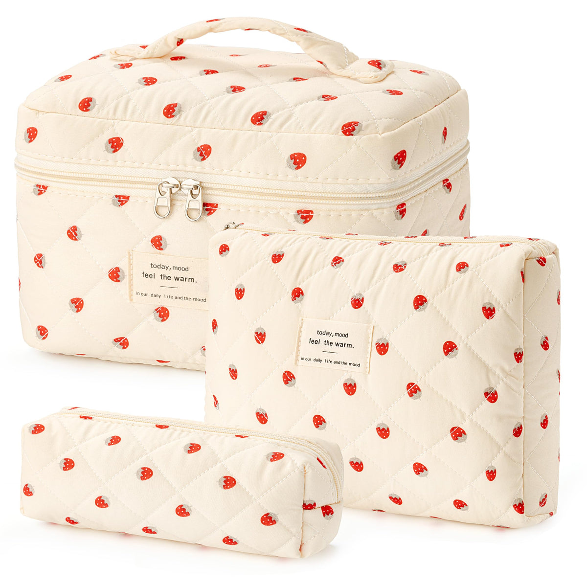 HBselect Quilted Makeup Bag Set front view with floral design