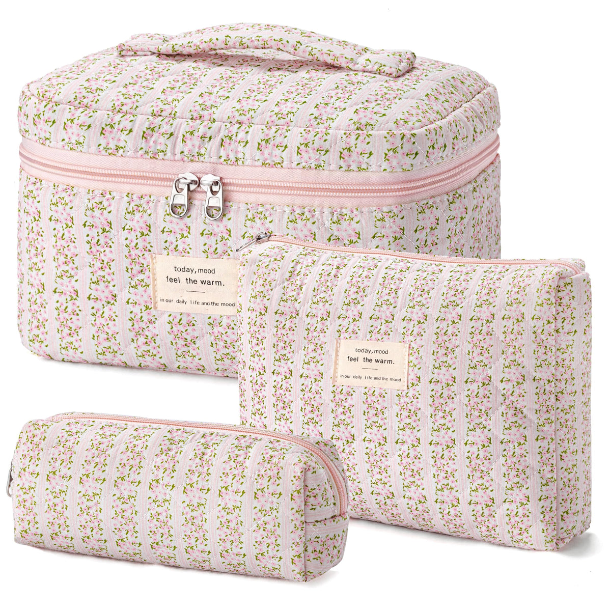HBselect Quilted Makeup Bag Set front view with floral design