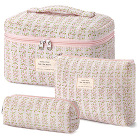 HBselect Quilted Makeup Bag Set front view with floral design