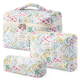 HBselect Quilted Makeup Bag Set front view with floral design