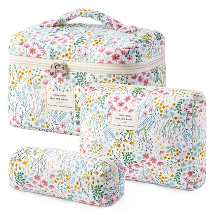 HBselect Quilted Makeup Bag Set front view with floral design
