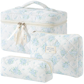 HBselect Quilted Makeup Bag Set front view with floral design