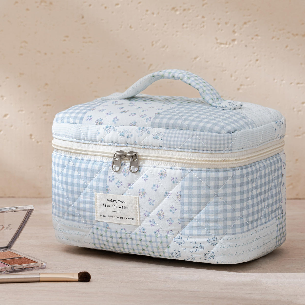 HBselect Quilted Makeup Bag set in a travel suitcase