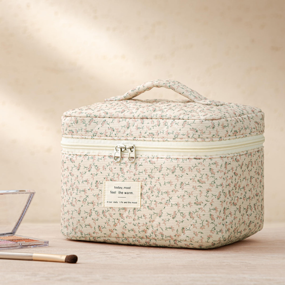 HBselect Quilted Makeup Bag Set in a travel suitcase