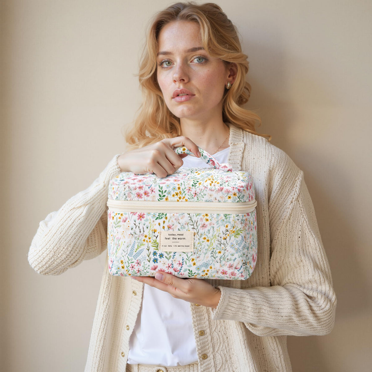 HBselect quilted makeup bag set in a travel suitcase
