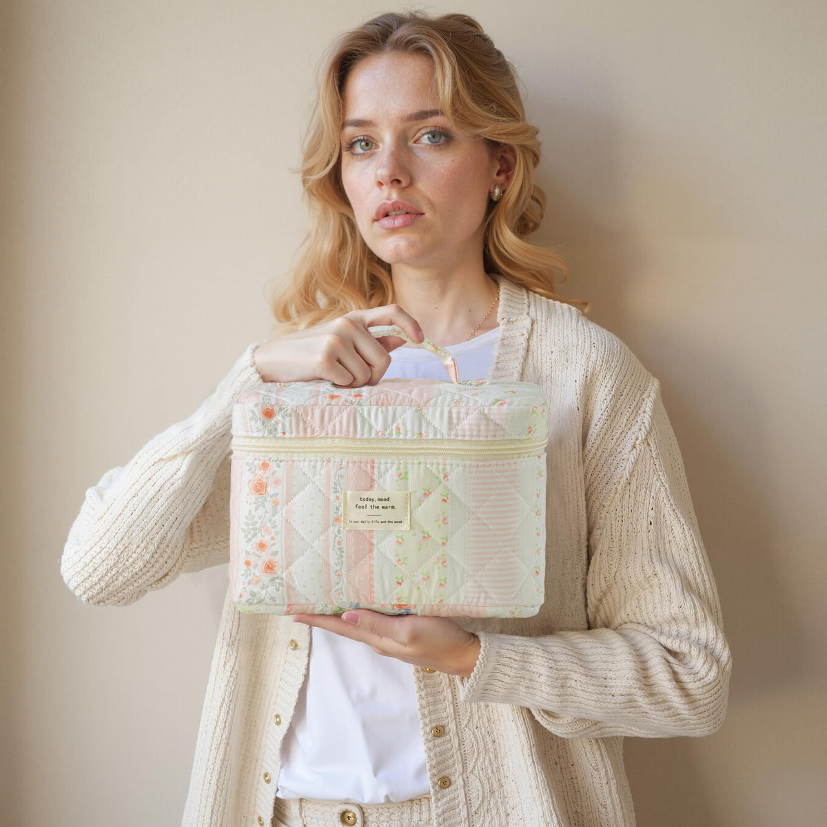 HBselect Quilted Makeup Bag Set in a travel suitcase