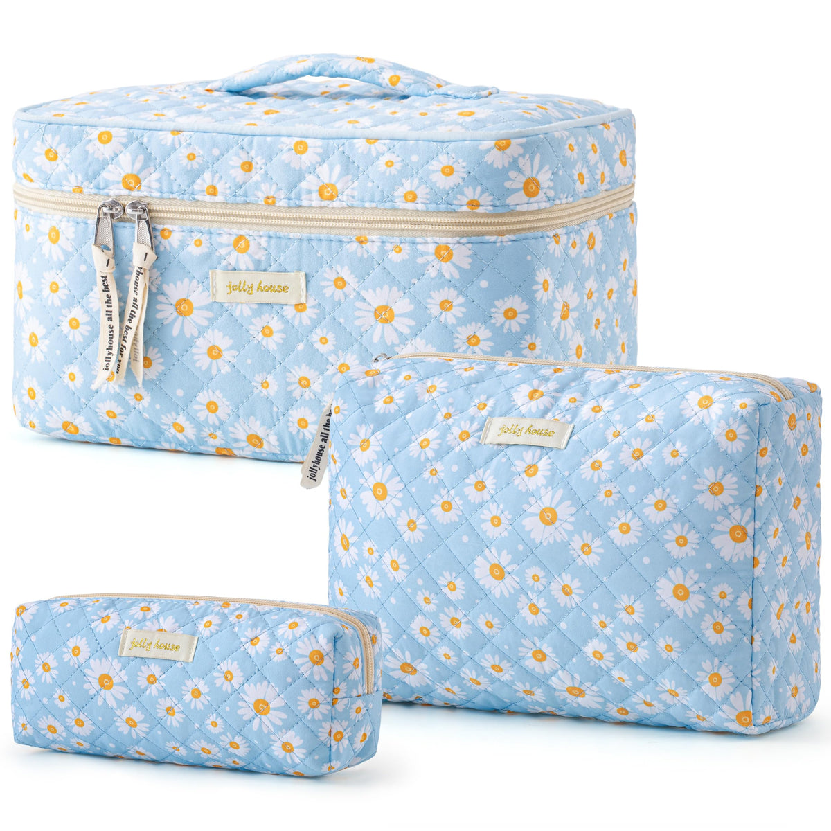 HBselect Quilted Makeup Bag Set in floral design, front view
