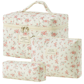 HBselect Quilted Makeup Bag Set in floral design front view