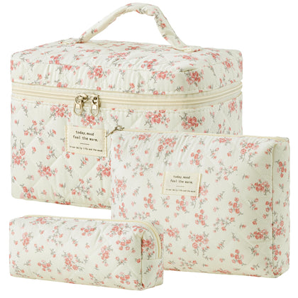 HBselect Quilted Makeup Bag Set in floral design front view