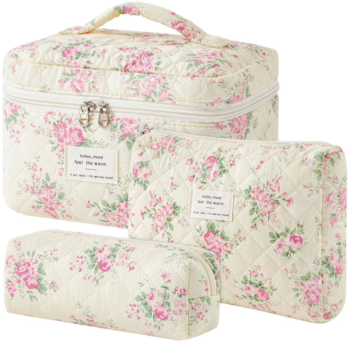 HBselect Quilted Makeup Bag Set in floral design, front view