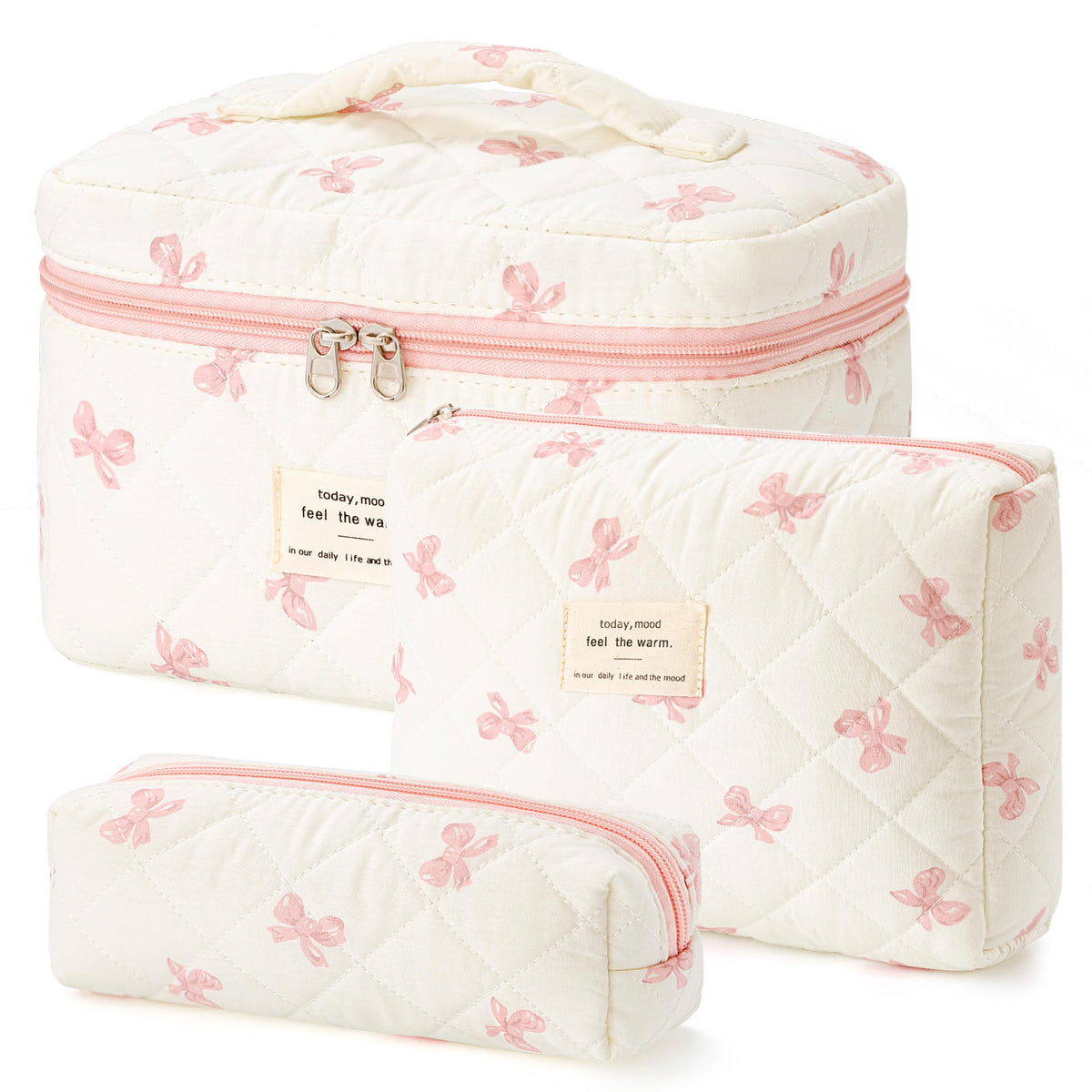HBselect Quilted Makeup Bag Set in floral design front view