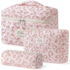 HBselect Quilted Makeup Bag Set in floral design, large size