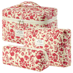 HBselect Quilted Makeup Bag Set including three sizes with floral design