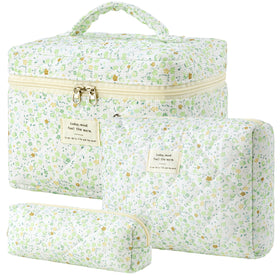 HBselect Quilted Makeup Bag Set large floral design front view