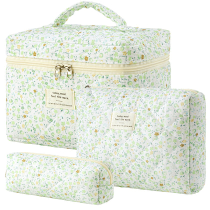 HBselect Quilted Makeup Bag Set large floral design front view