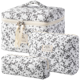 HBselect Quilted Makeup Bag Set large size floral design front view