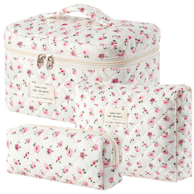 HBselect Quilted Makeup Bag Set large size front view with floral design