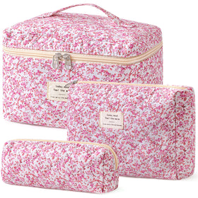 HBselect Quilted Makeup Bag Set large size front view with floral pattern