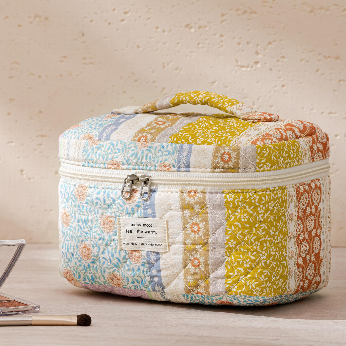 HBselect Quilted Makeup Bag Set lifestyle scene on a vanity