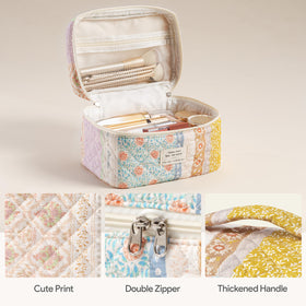 HBselect Quilted Makeup Bag Set medium bag side view showcasing zipper