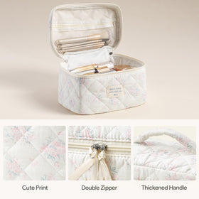 HBselect Quilted Makeup Bag Set medium size with floral pattern