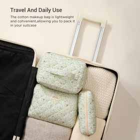 HBselect Quilted Makeup Bag Set showcasing all three sizes