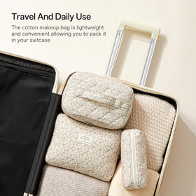 HBselect Quilted Makeup Bag Set showing all three sizes together