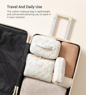 HBselect Quilted Makeup Bag Set showing double zipper detail