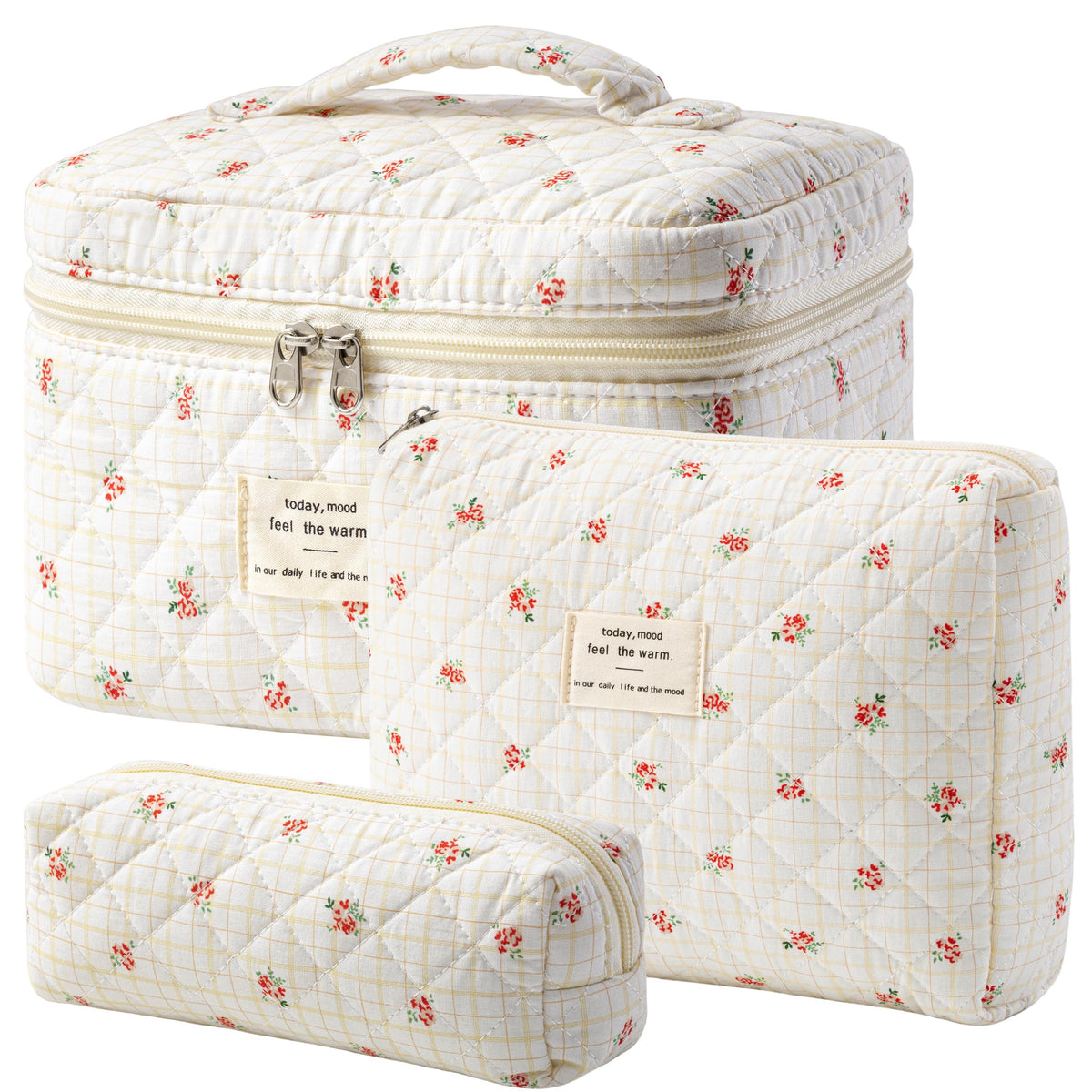 HBselect Quilted Makeup Bag Set showing floral pattern