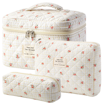 HBselect Quilted Makeup Bag Set showing floral pattern