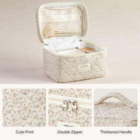 HBselect Quilted Makeup Bag Set small size floral pattern open view
